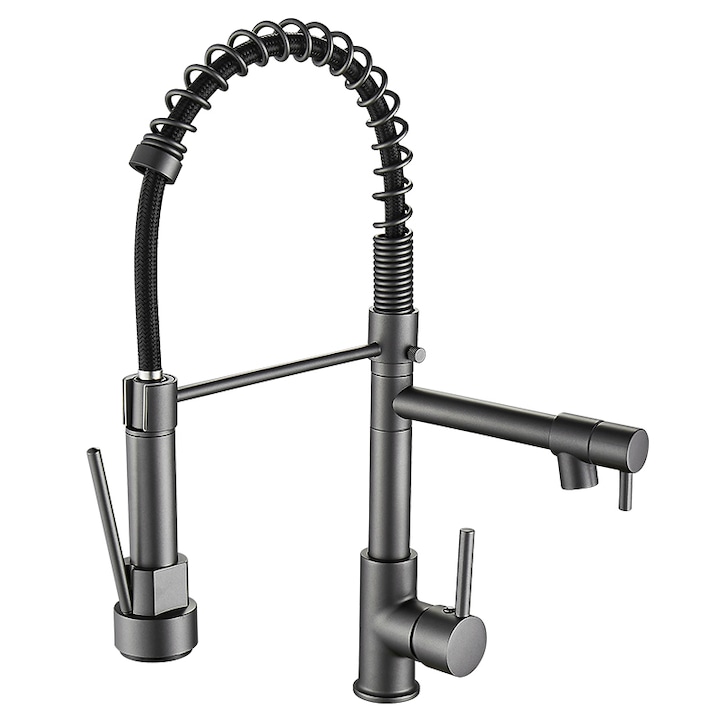 Professzionális konyhai réz csaptelep flexibilis zuhanyfejjel, 2 vízszórási módozat, konyhai, 360 fok, antracitszürke