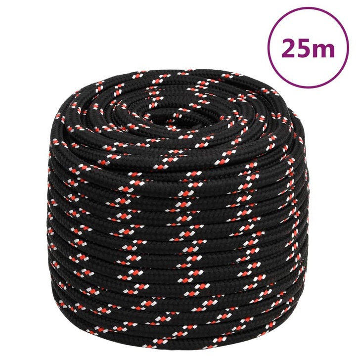vidaXL fekete polipropilén hajókötél 18 mm 25 m 152364
