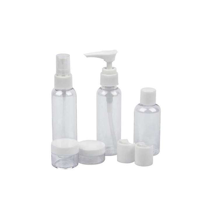 Set recipiente pentru avion din plastic, 7 bucati, 11 ml, 15 ml, 50 ml si 60 ml