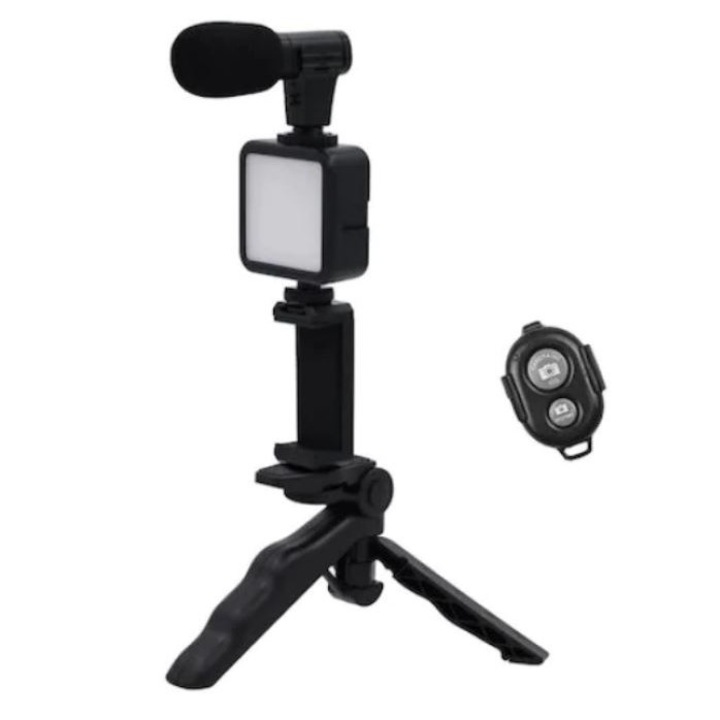 Set Pentru Conferinta Vlog Live Kit Microfon Led Selfie Trepied Telefon Telecomanda Bluetooth Lumina Led