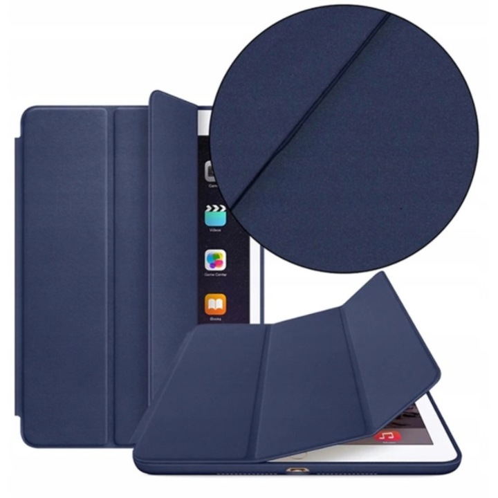 Tablet borító/védőfólia készlet, Ökológiai bőr, Apple iPad kompatibilis, 10,2 hüvelykes, Sötétkék