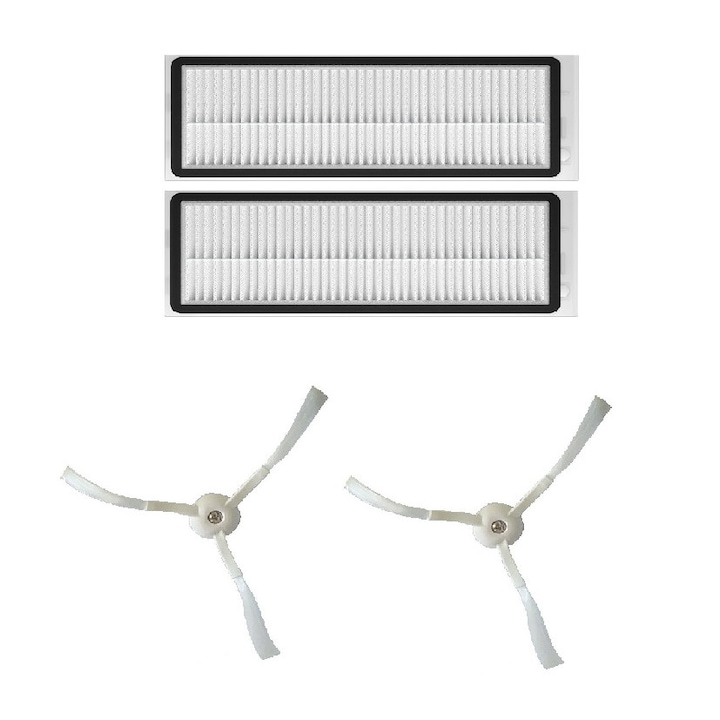 Комплект 2 хепа филтъра, 2 странични четки, За прахосмукачка робот Xiaomi Mi Robot Vacuum Mop Essential, Mijia G1, MJSTG1