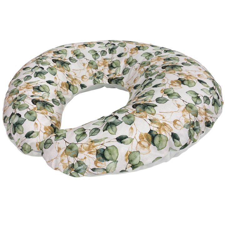 Perna pentru alaptare, Twindeco Premium, 2 in 1, pozitionare bebe, 76x66 cm, husa detasabila, Eucalipt