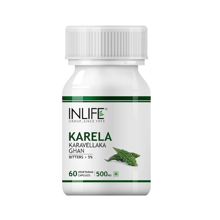 Хранителна добавка Karela Extract Inlife, екстракт от горчив пъпеш за здраво сърце и добро храносмилане, 60 капсули, 500 mg