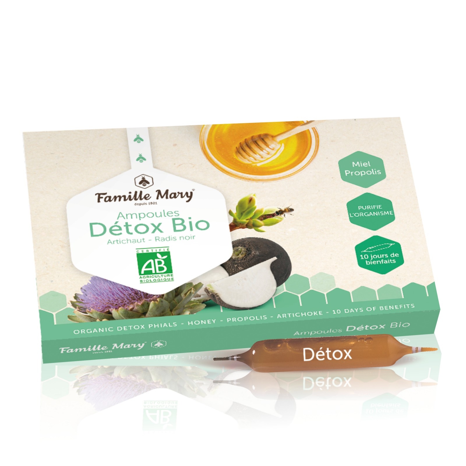 Хранителна добавка Famille Mary, Ampoules Détox Bio Artichaut-Radis ...