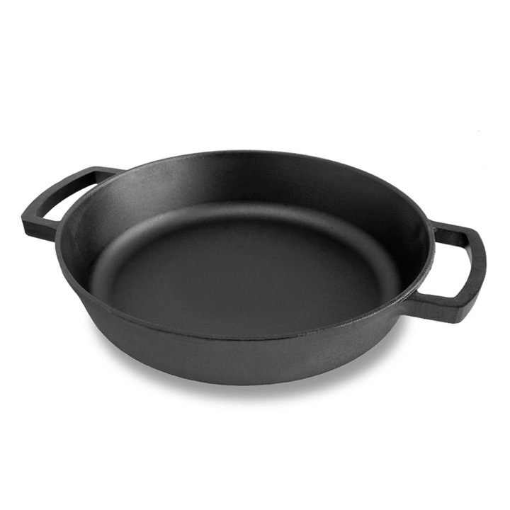 Tigaie, Brizoll, Fonta, Neemailat, 34 cm, Cu doua manere, Negru