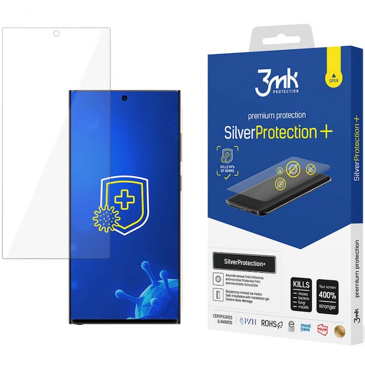 Folie Protectie 3MK Silver Protect+ pentru Samsung Galaxy S23 Ultra, Plastic, Full Glue, Transparenta