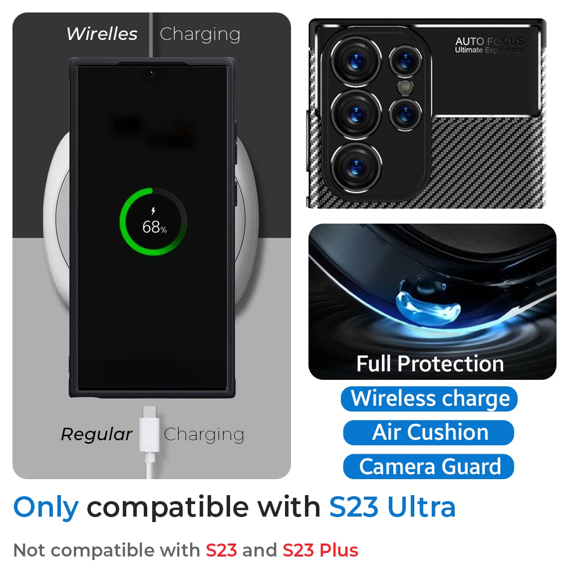 Husa pentru Samsung S23 Ultra, Silicon antisoc, Carbon Fiber AutoFocus, cu decupaje camere, Neagra