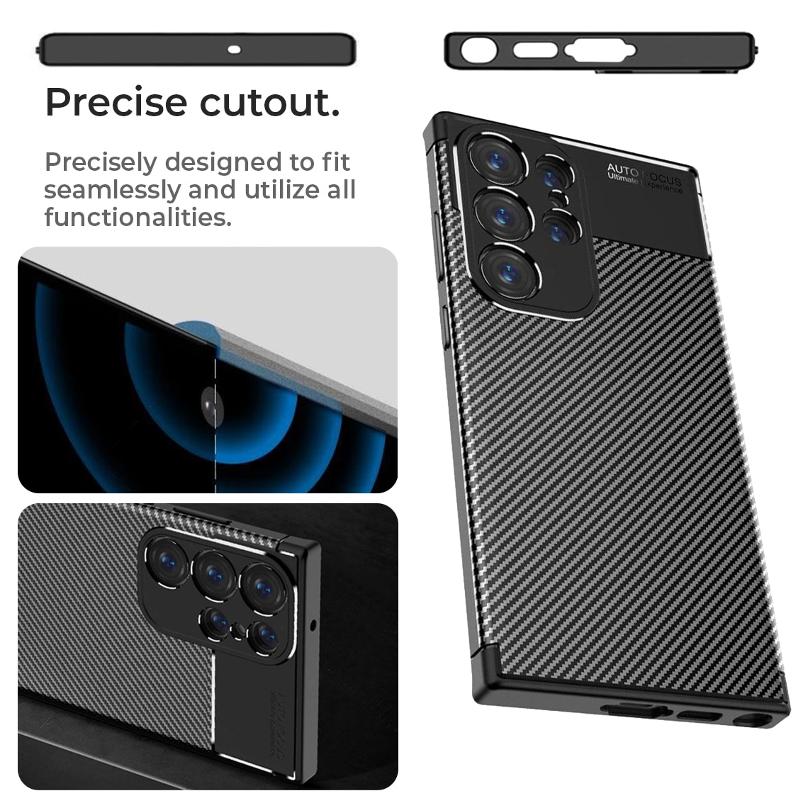 Husa pentru Samsung S23 Ultra, Silicon antisoc, Carbon Fiber AutoFocus, cu decupaje camere, Neagra