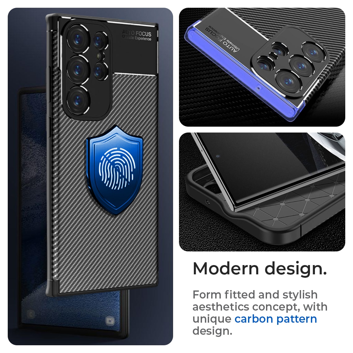 Husa pentru Samsung S23 Ultra, Silicon antisoc, Carbon Fiber AutoFocus, cu decupaje camere, Neagra