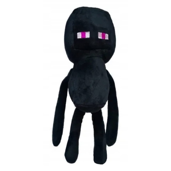 Jucarie de plus, tip Minecraft, cu ventuza, negru, 30 cm