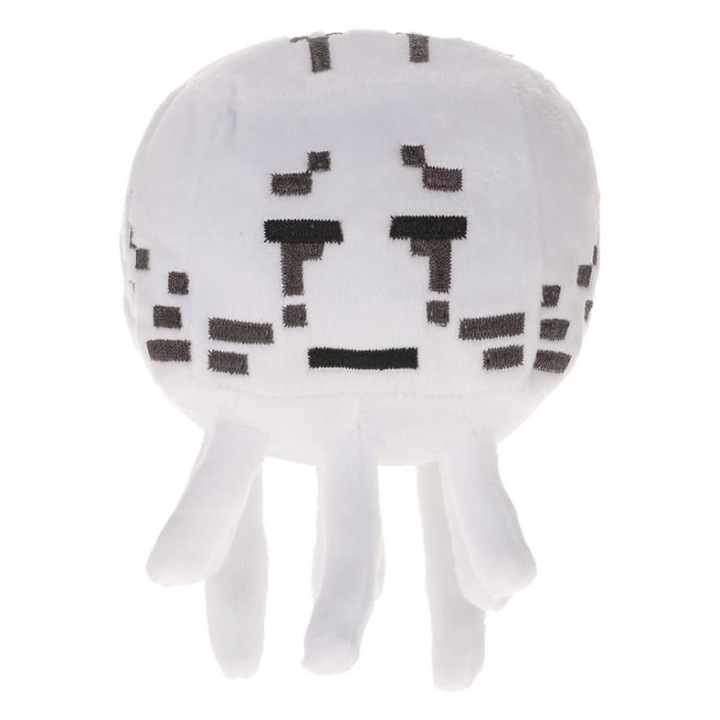 Jucarie de plus, tip Minecraft, cu ventuza, alb, 15 cm