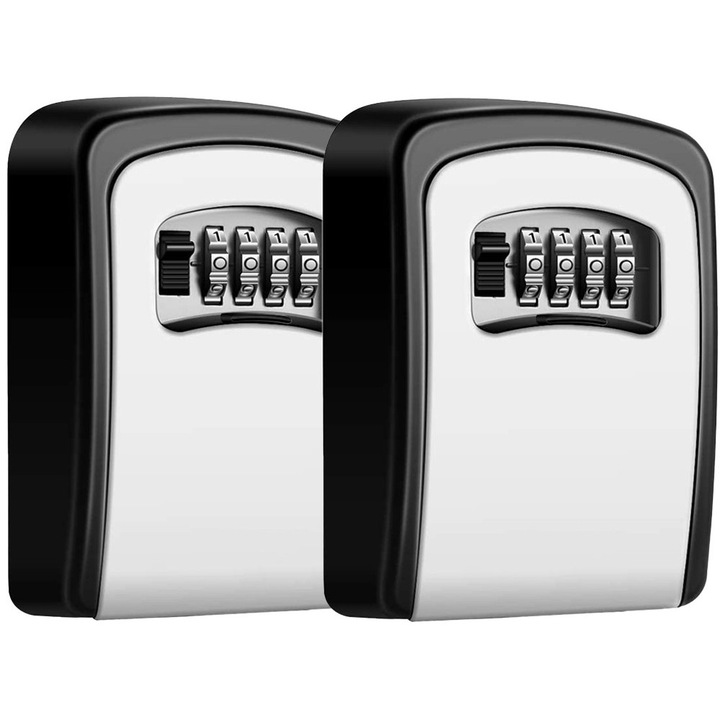 Set 2 cutii cu cifru pentru depozitare chei, montare pe perete, aliaj de aluminiu, 130x100x50 mm, Regim Hotelier, Booking, AirBnb, Echo Soul®