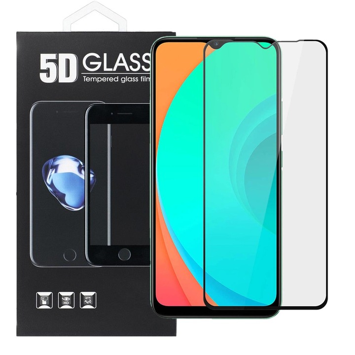 Samsung Galaxy A13 4G / A13 5G kompatibilis üvegfólia, előlapi, 5D, edzett, hajlított, fekete kerettel