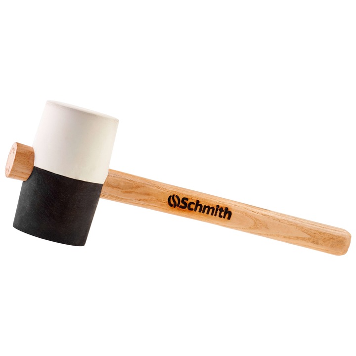 Ciocan din cauciuc, SCHMITH, Maner lemn, 910 g, Alb/Negru