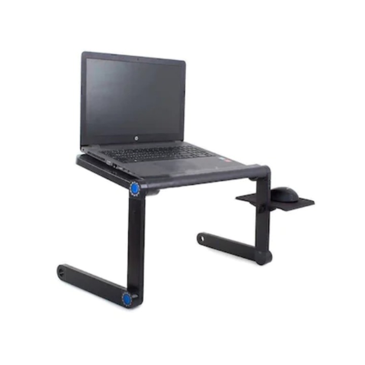 Маса за лаптоп, eSimplu®, двойна вентилационна система, регулируема височина, с подложка за мишка, черна, 50 x 30 cm