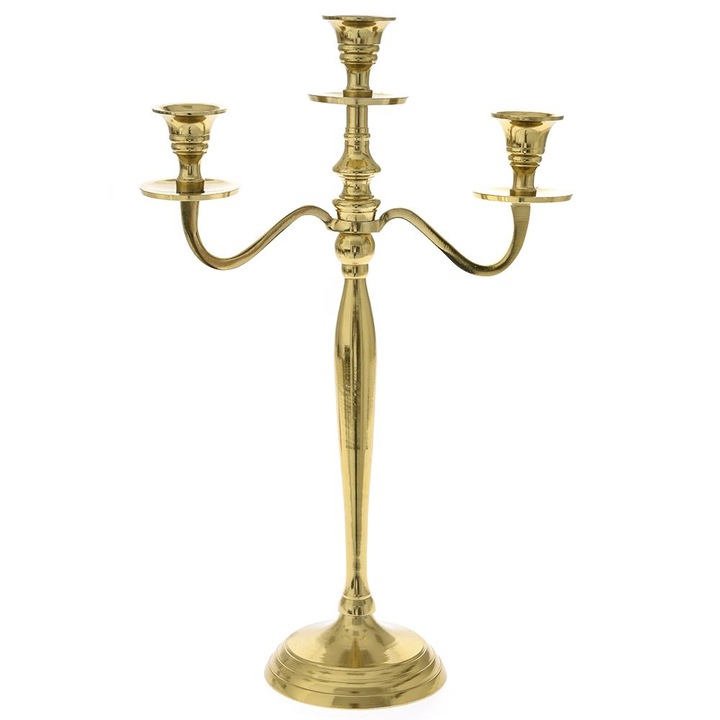 Sfesnic aluminiu auriu 3 brate, 29x46cm