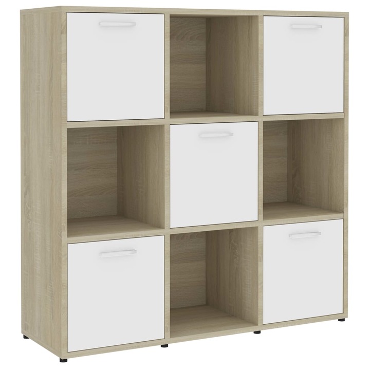 Biblioteca vidaXL, alb si stejar Sonoma, 90 x 30 x 90 cm, PAL, 28 kg