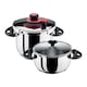 Set oale sub presiune din inox Pyramis OPTIMUM PLUS 2+2, diametru 25cm, capacitate 4,5 si 8 litri, fixarea capacului in orice pozitie, potrivita pentru toate tipurile de plite