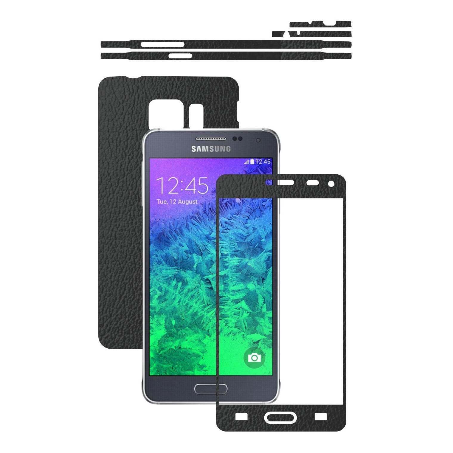 Folie de protectie Carbon Skinz, Husa de tip Skin Adeziv pentru Carcasa, Piele Neagra dedicata Samsung Galaxy Alpha