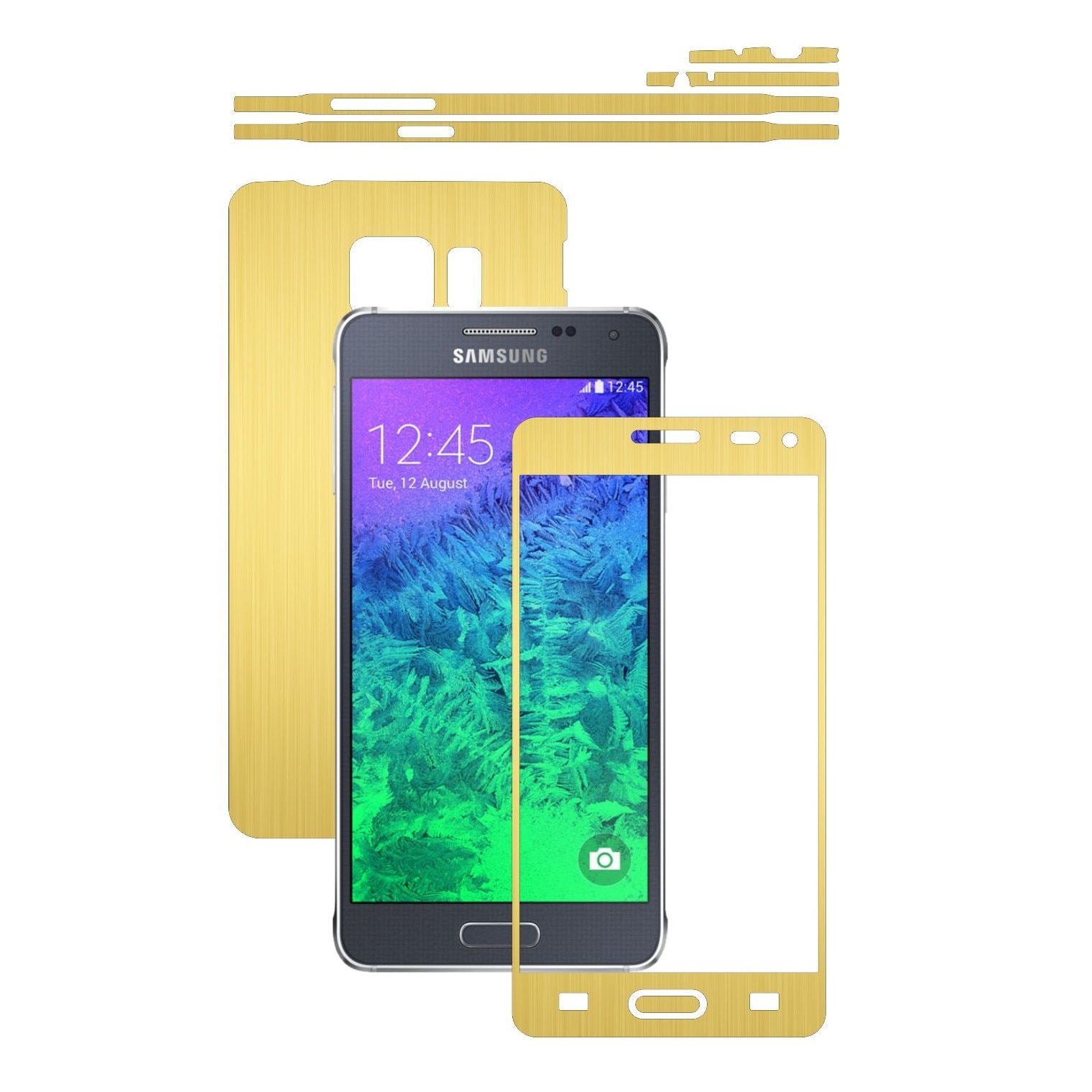 Folie de protectie Carbon Skinz, Husa de tip Skin Adeziv pentru Carcasa, Brushed Auriu dedicata Samsung Galaxy Alpha