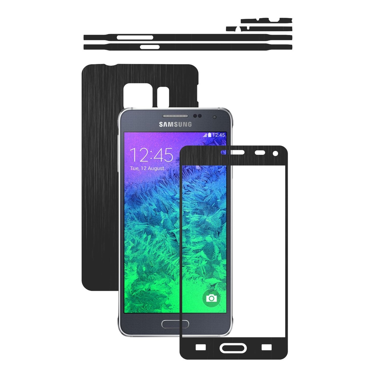 Folie de protectie Carbon Skinz, Husa de tip Skin Adeziv pentru Carcasa, Brushed Negru dedicata Samsung Galaxy Alpha
