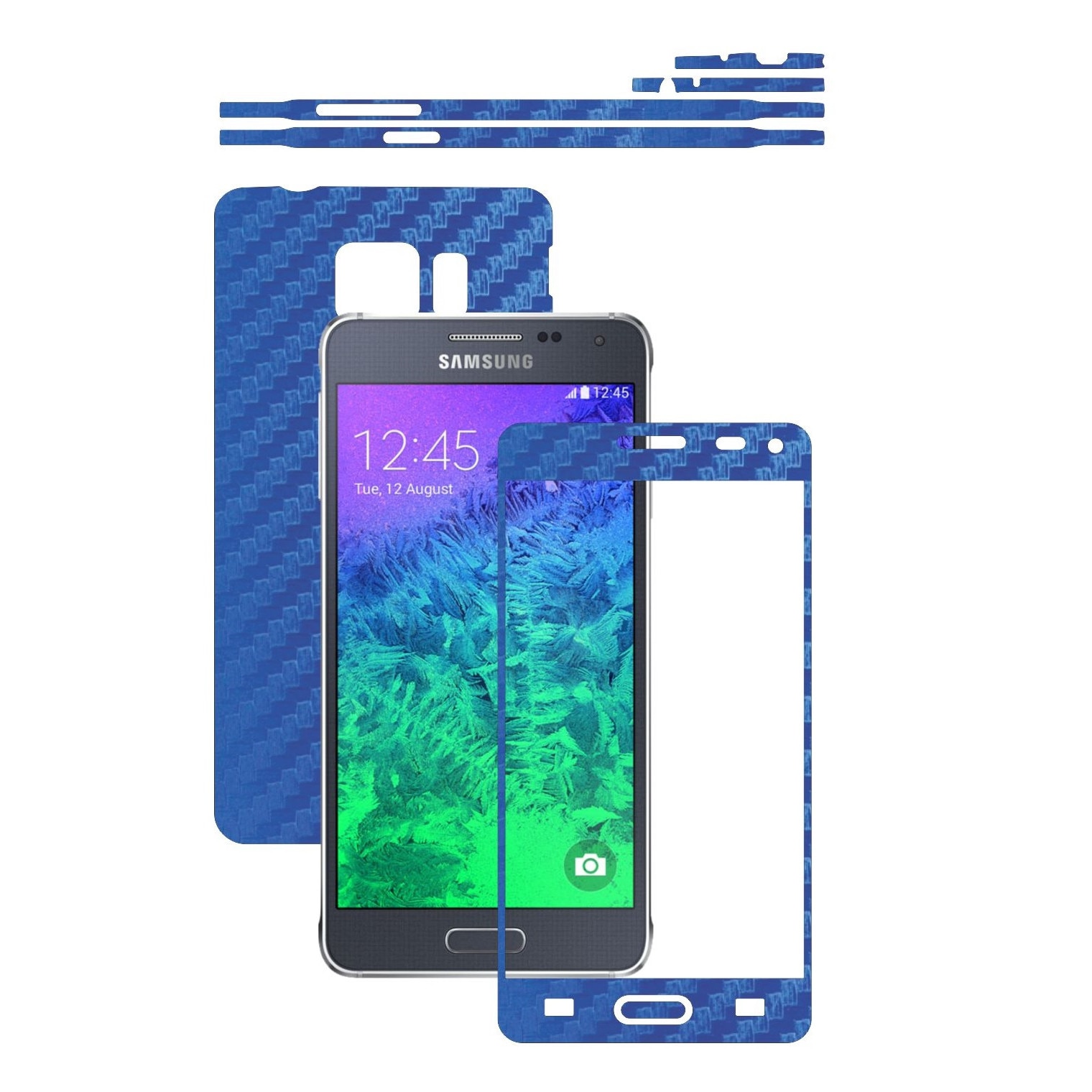 Folie de protectie Carbon Skinz, Husa de tip Skin Adeziv pentru Carcasa, Carbon Albastru dedicata Samsung Galaxy Alpha