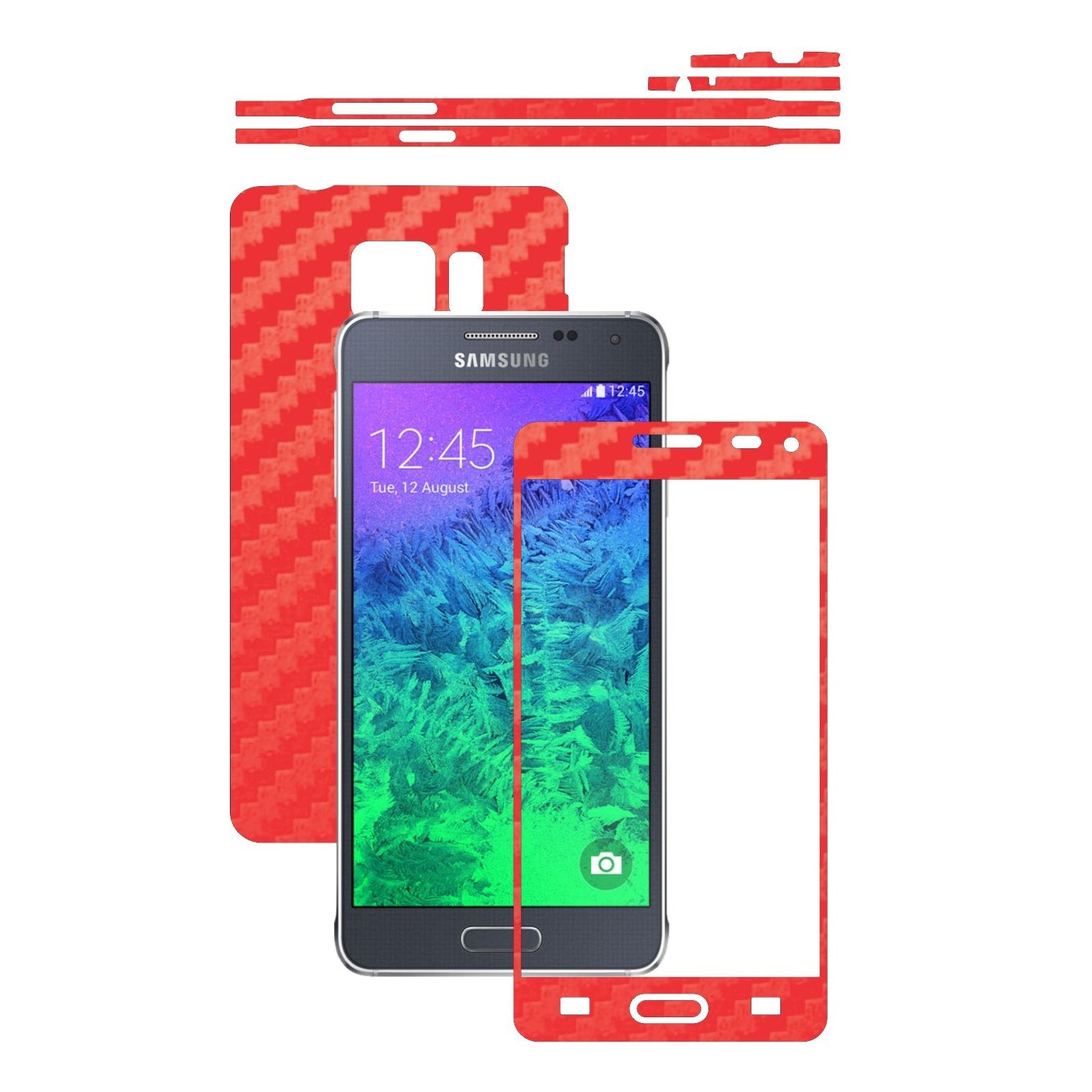 Folie de protectie Carbon Skinz, Husa de tip Skin Adeziv pentru Carcasa, Carbon Rosu dedicata Samsung Galaxy Alpha