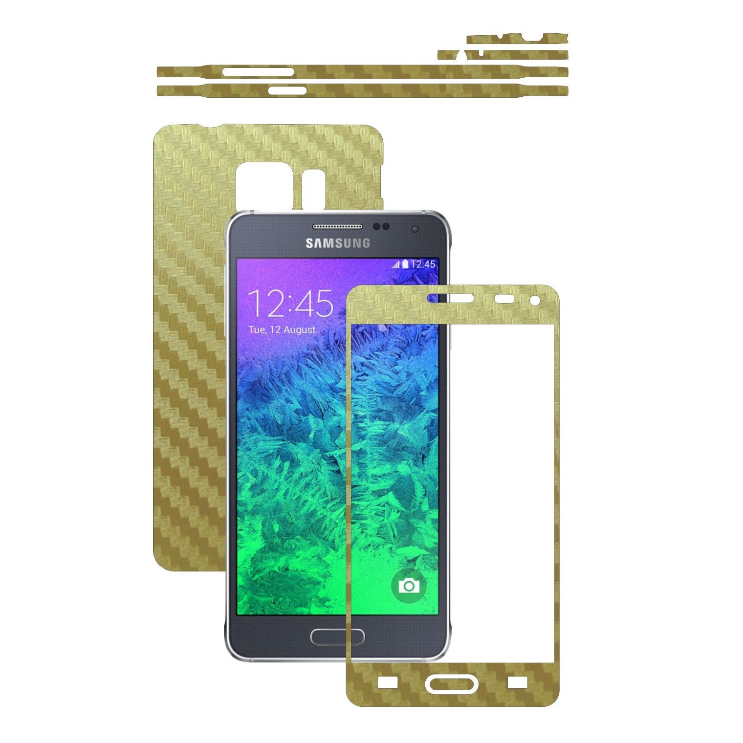 Folie de protectie Carbon Skinz, Husa de tip Skin Adeziv pentru Carcasa, Carbon Auriu dedicata Samsung Galaxy Alpha