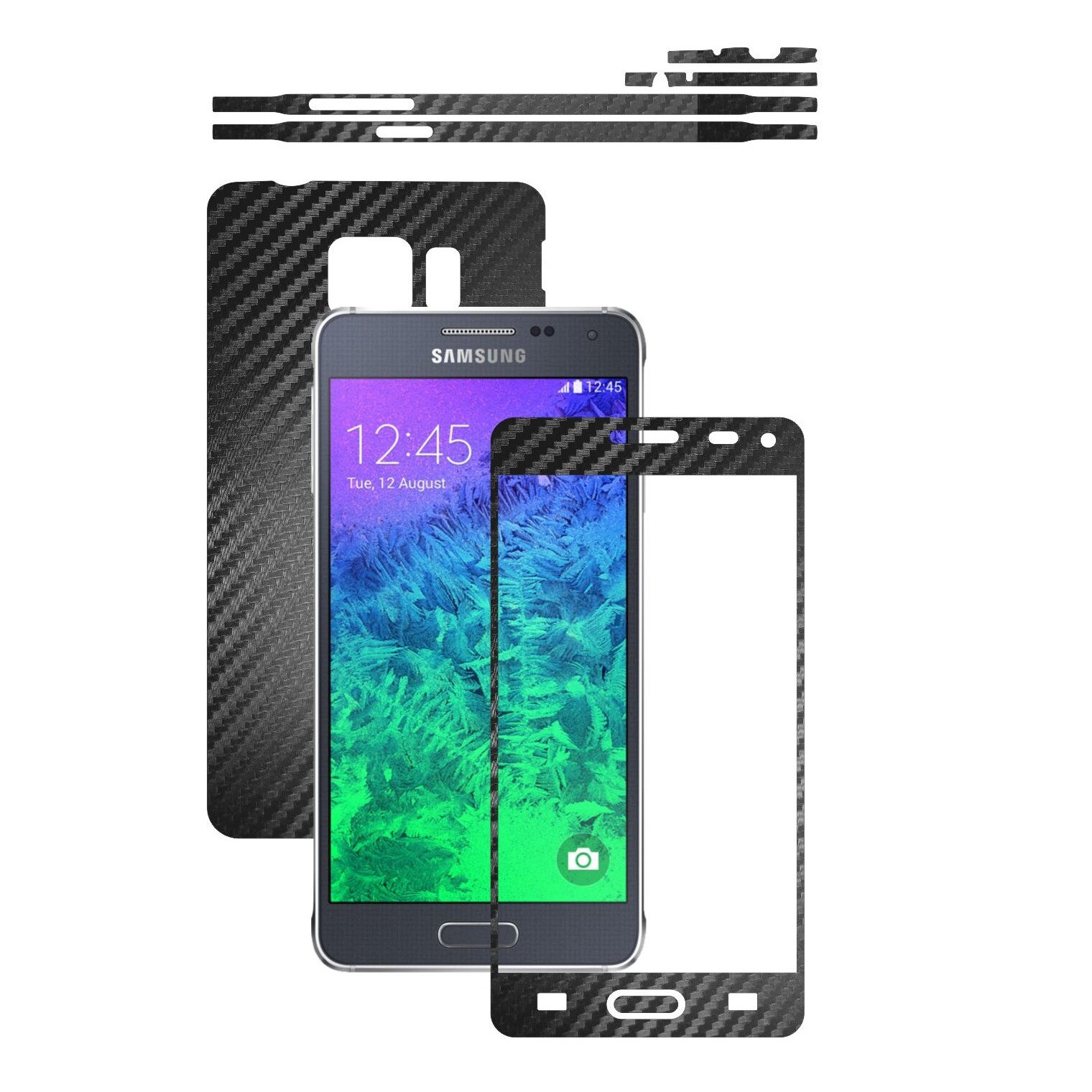 Folie de protectie Carbon Skinz, Husa de tip Skin Adeziv pentru Carcasa, Carbon Negru dedicata Samsung Galaxy Alpha
