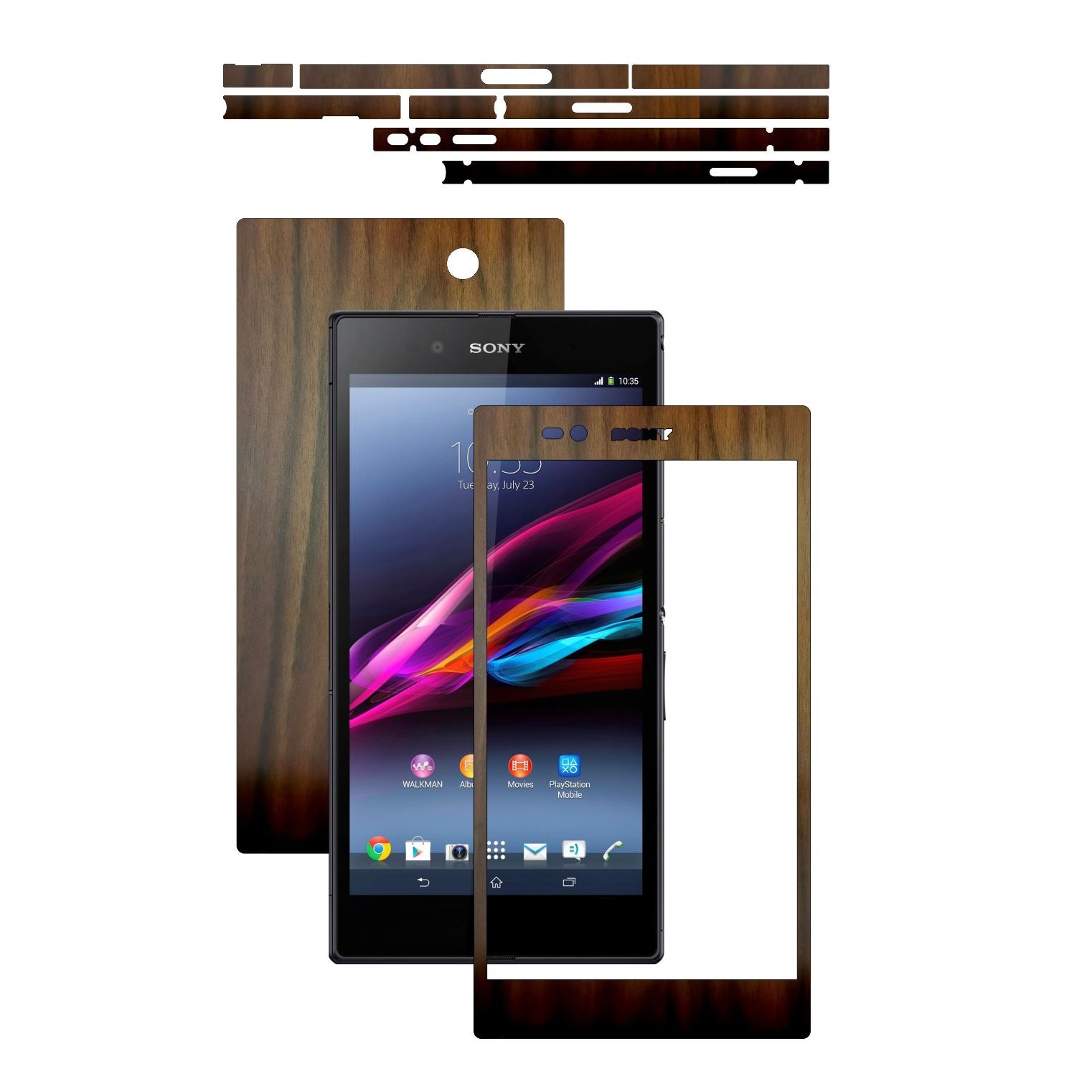 Folie de protectie Carbon Skinz, Husa de tip Skin Adeziv pentru Carcasa, Lemn Nuc Inchis dedicata Sony Xperia Z Ultra