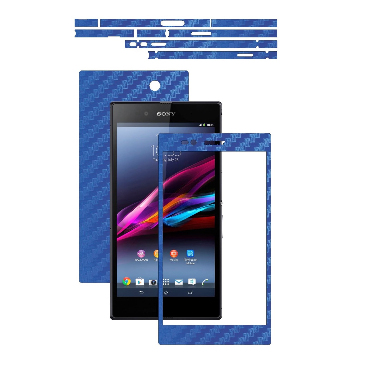 Folie de protectie Carbon Skinz, Husa de tip Skin Adeziv pentru Carcasa, Carbon Albastru dedicata Sony Xperia Z Ultra
