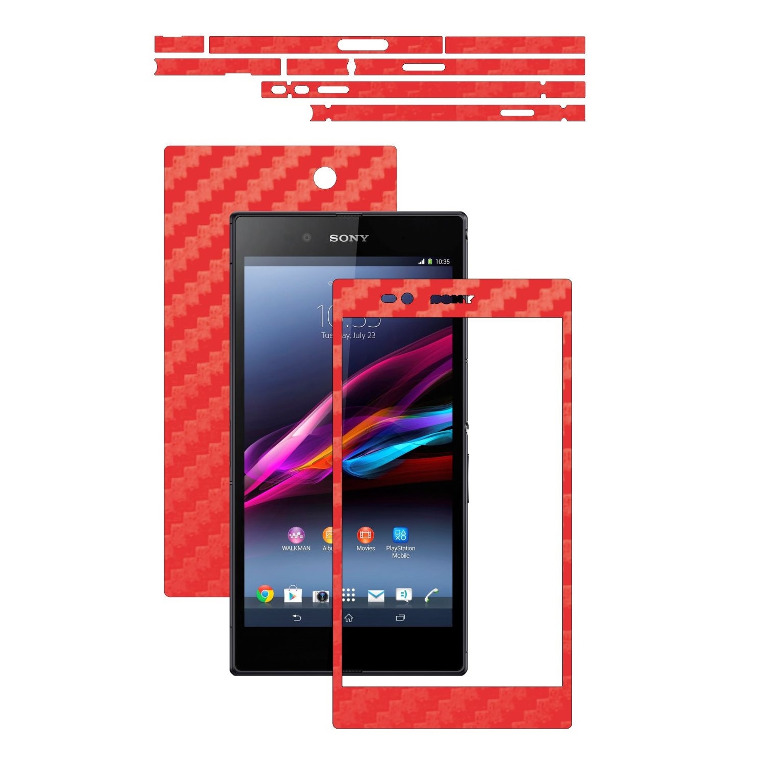 Folie de protectie Carbon Skinz, Husa de tip Skin Adeziv pentru Carcasa, Carbon Rosu dedicata Sony Xperia Z Ultra