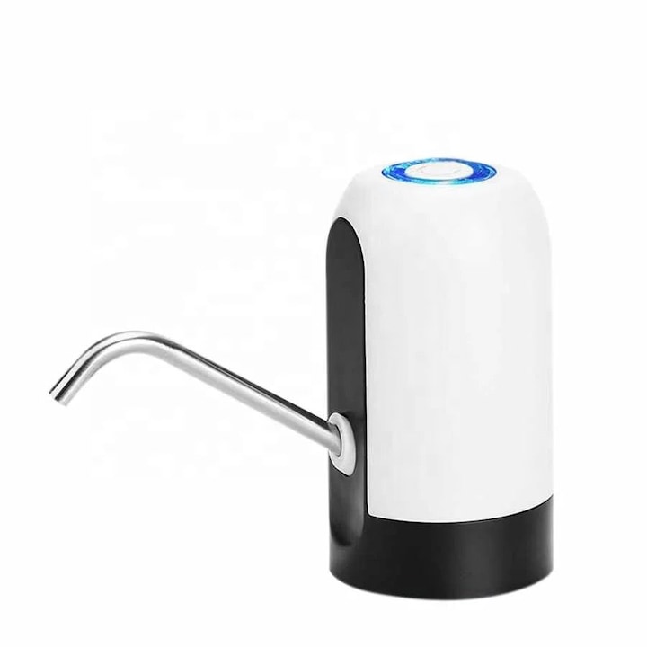 Електрическа помпа за бутилка вода, Акумулаторна, 12 x 7.5 см, USB кабел, Бял/Черен