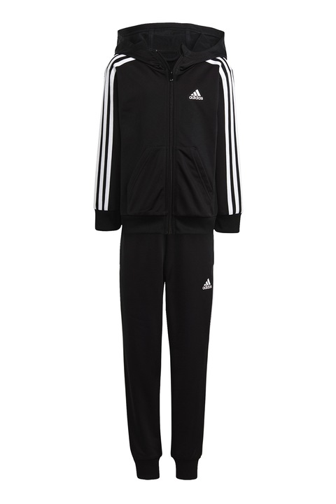 adidas Sportswear, Trening cu gluga Essentials 3-Stripes, Alb/Negru