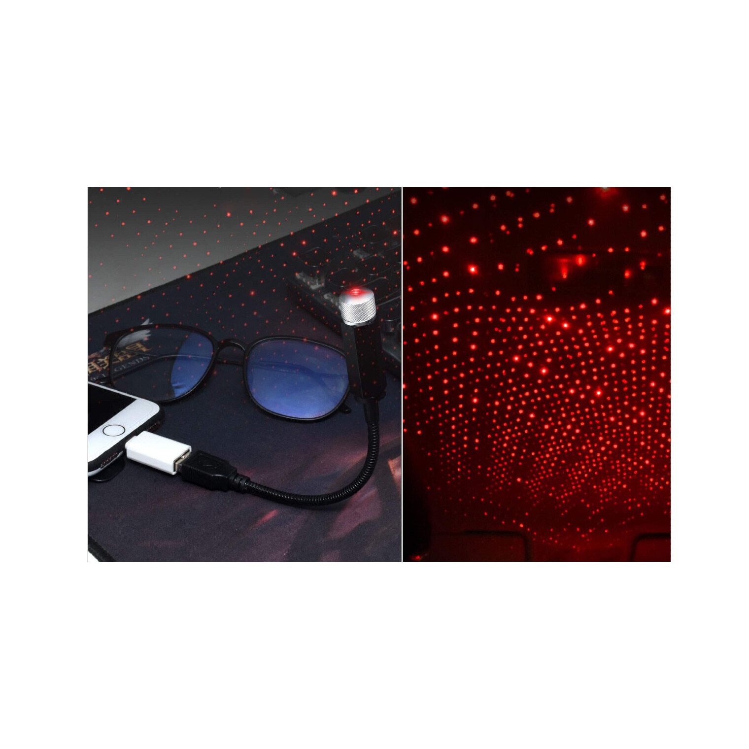 Lampa cu laser pentru plafon auto, SkyLight, alimentare USB, Rosu
