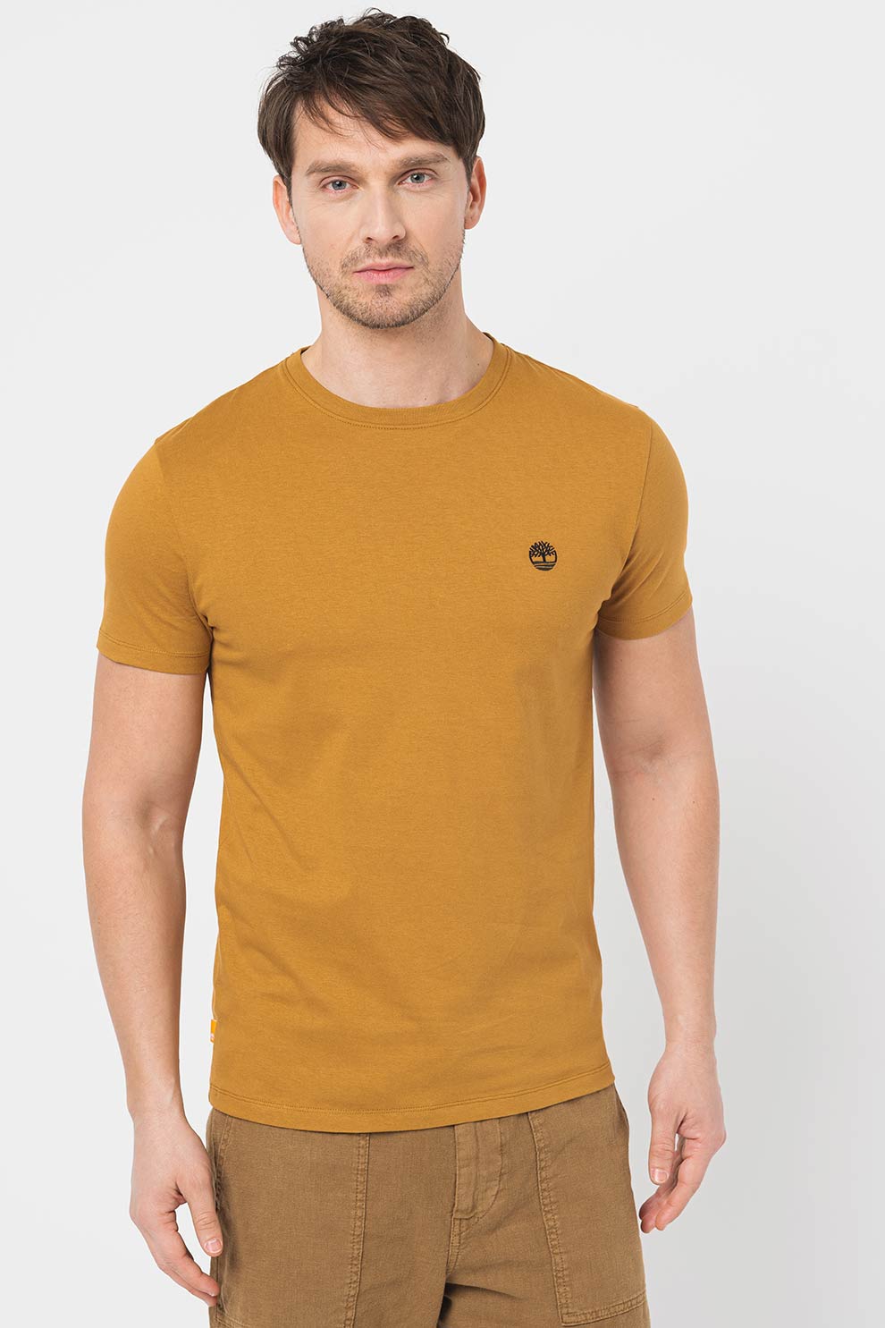 Timberland, Tricou slim fit din bumbac Dun-River, Galben inchis, 2XL