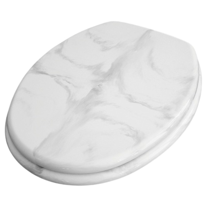 Capac WC ADOB Eleganza model marmura, inchidere simpla, alb 45,4x35,9 cm