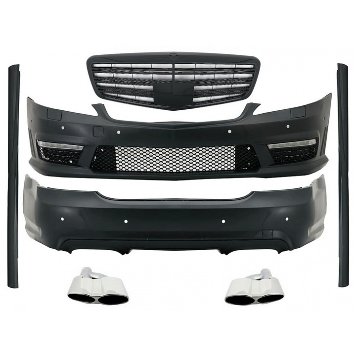Pachet Exterior Complet compatibil cu Mercedes S-Class W221 2005-2011 cu Grila Negru Lucios si Ornamente Tobe Crom