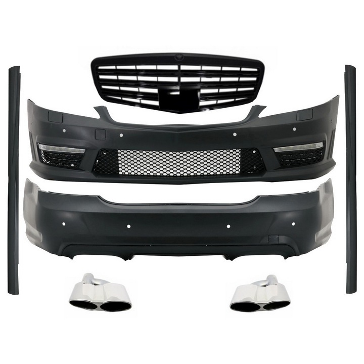 Body kit Mercedes Benz W221 2005-2011 modellekhez, AMG Dizájn, zongorafekete hűtőráccsal és kipufogóvégekkelKompatibilis:Mercedes Benz W221 S-osztály 2005-2011Nem kompatibilis:Mercedes