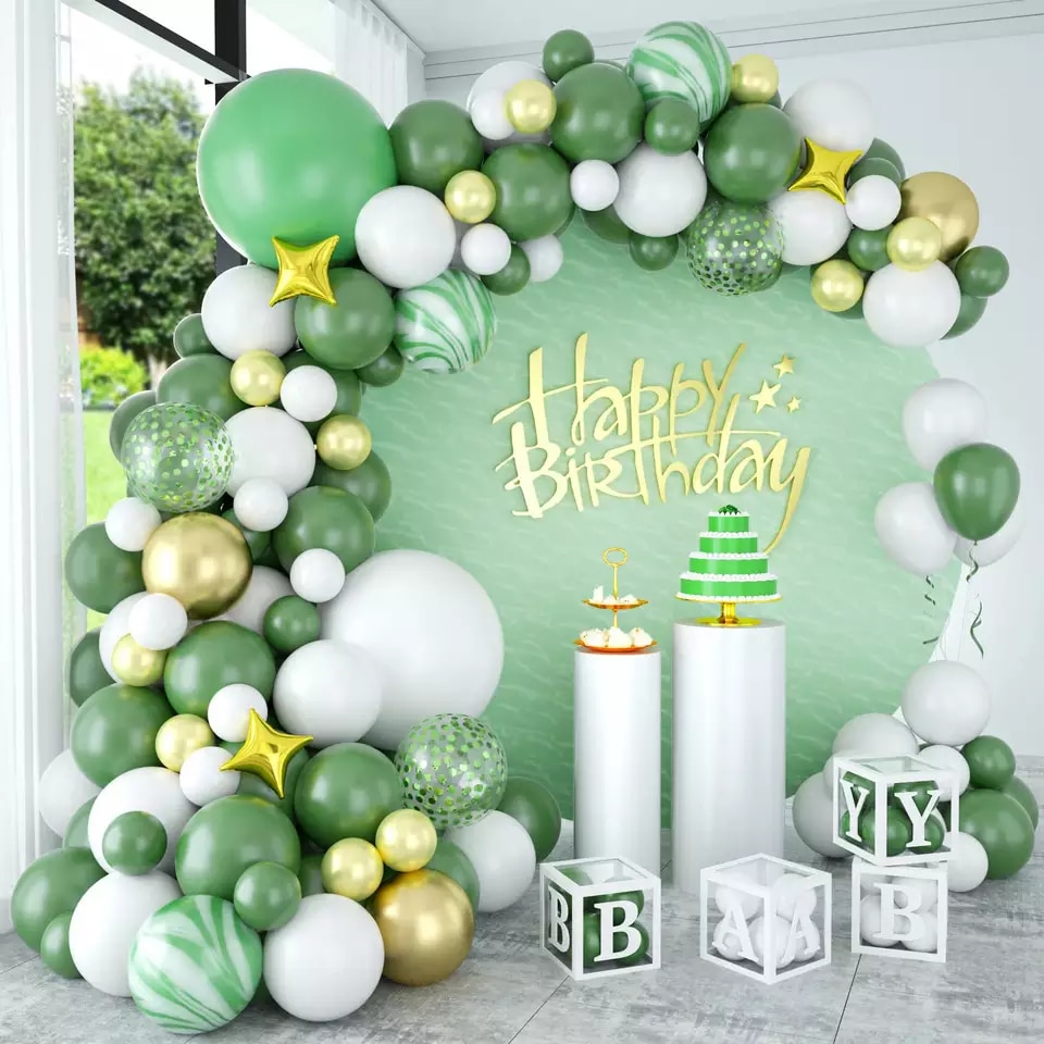 Set arcada baloane aniversare verde gold 79 piese - eMAG.ro