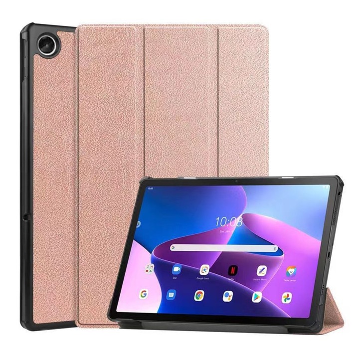Husa de protectie tableta, Piele ecologica, Compatibila cu Lenovo Tab M10 Plus, Auriu rose