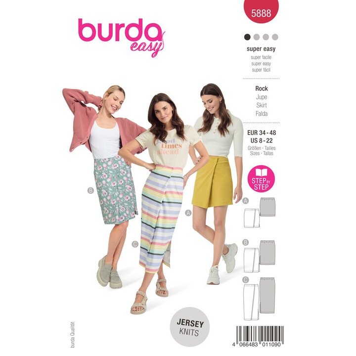 Tipar de croitorie fusta, in 3 variante, multi-masura 34-48, Burda Style 5888