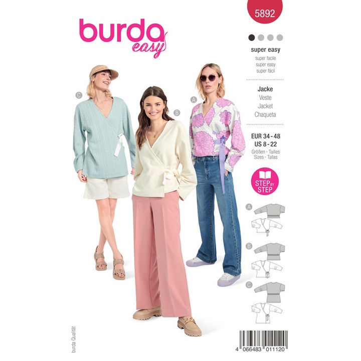 Tipar de croitorie jacheta, in 3 variante, multi-masura 34-48, Burda Style 5892