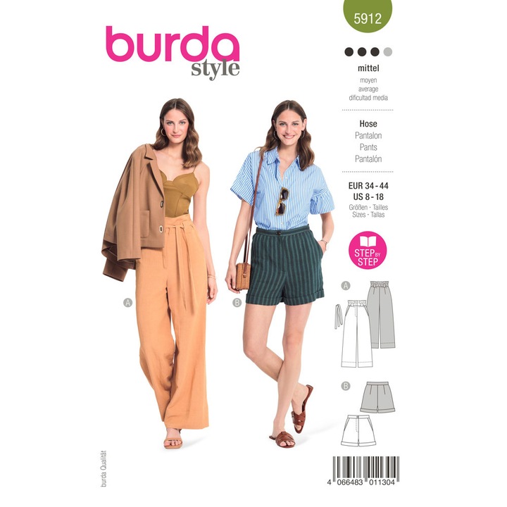 Кройка на панталон, в 2 варианта, различни размери 34-44, Burda Style 5912