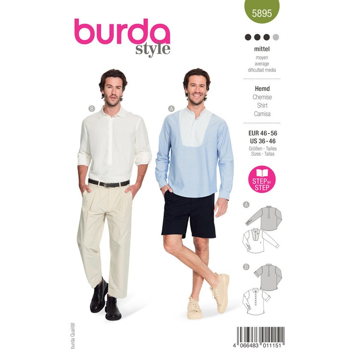 Tipar de croitorie Camasa Barbati, maneca lunga si guler, in 2 variante, multi-masura 46-56, Burda Style 5895