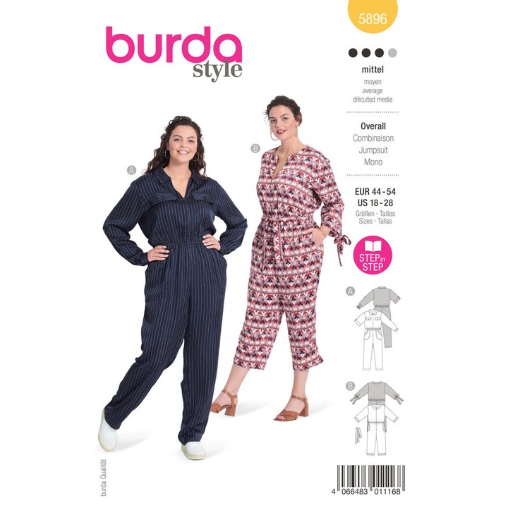 Tipar de croitorie salopeta, in 2 variante, multi-masura 44-54, Burda Style 5896