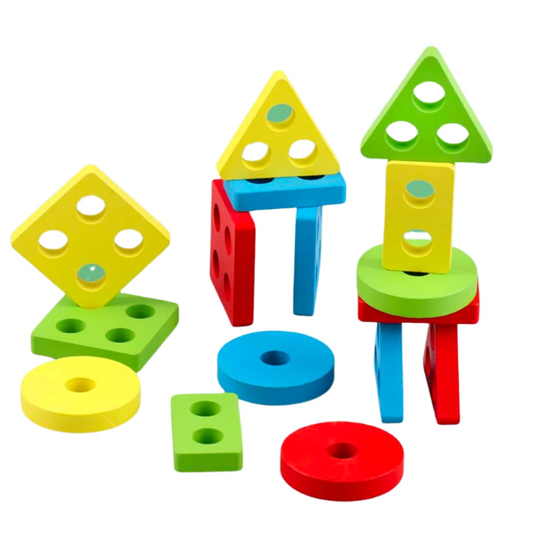Joc Montessori din Lemn, Potriveste Figuri Geometrice, Set 6 Forme si 24 de  Piese, Multicolor 