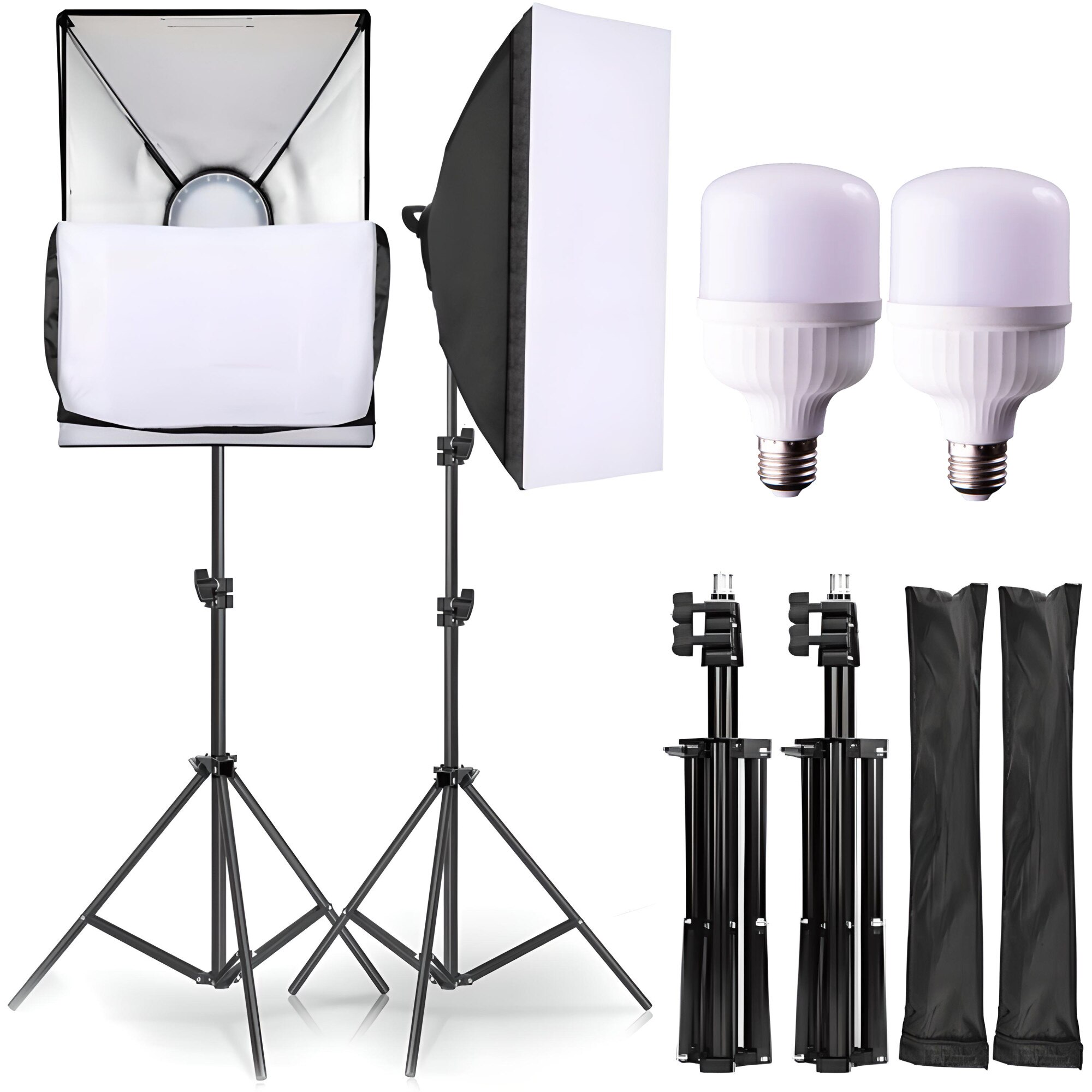 Set de Lumini pentru Studio Foto cu 2 Softbox 50x70cm, E27 Becuri