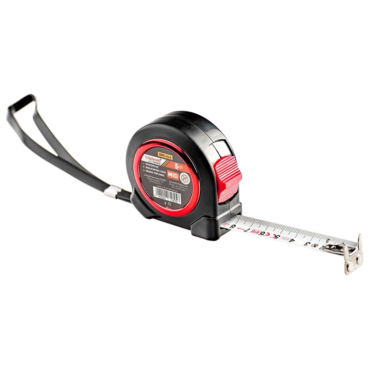 Ruleta masurare, Schmith, Plastic/Otel, Cu doua fete, 7.5 m, Negru/Rosu